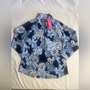 NWT Lilly Pulitzer UPF 50+ Skipper Popover Low Tide Navy Bouquet All Day Size L
